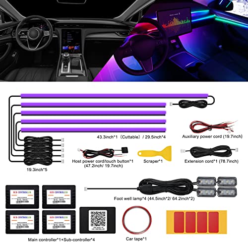 Acrylic Interior Car LED Strip Light with Wireless APP (RGB Kit - 10 in 1)