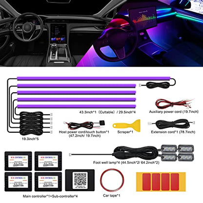 Acrylic Interior Car LED Strip Light with Wireless APP (RGB Kit - 10 in 1)