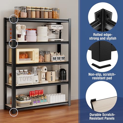 5 Tier Black Shelving with Board (Black / 36.2"W x 16.5"D x 72"H)