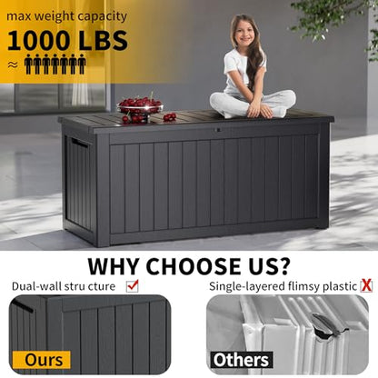270 Gallon Outdoor Storage Box Patio Deck Box Waterproof (270 gallon / Black)