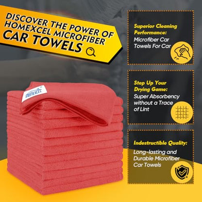 Red Microfiber Cleaning Cloth 50 Pack (Red / 12.5 x 12.5 Inch)
