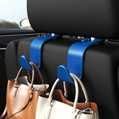 4 Pack Car Headrest Hooks Holds 55lbs Seat Storage Organizer for Bags (Blue)