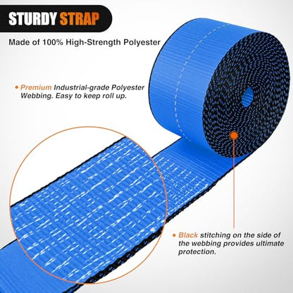 Truck Straps 4" x 30' Heavy Duty Tie Down with Flat Hooks (10Pcs 4in x 30ft Truck Straps Blue)