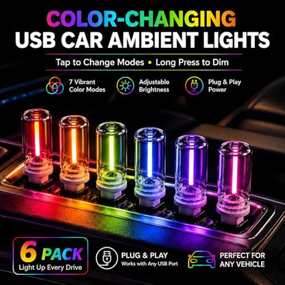 6 Pack USB Car Night Light (RGB)