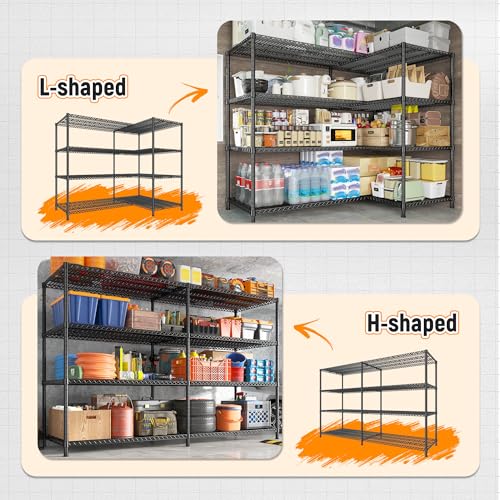 81.5''W Storage Shelves 3680LBS Garage Shelving Heavy Duty 4 Tier Metal Shelving Unit Adjustable Wire Shelf and Storage Pantry Shelves for Kitchen Garage