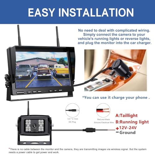 1080P Wireless Backup Camera System with 10 Inch DVR 3 Split Monitor (10'' 3 CAM)