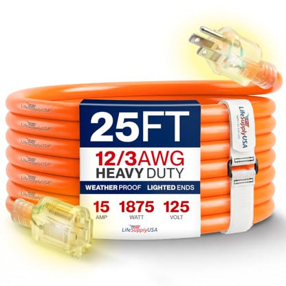 25ft Outdoor Indoor Extension Cord 12 (25 FT / 12AWG / Orange)