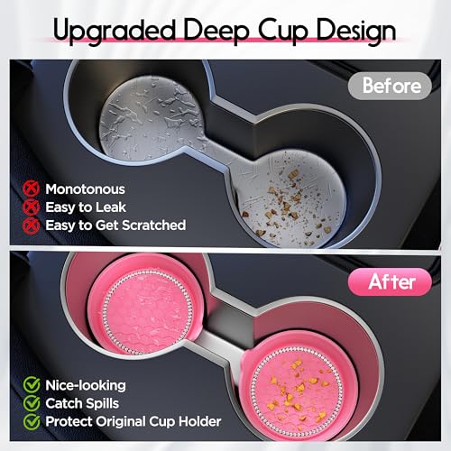 4 Pack Car Cup Holder Coaster Bling Crystal Rhinestone Car Interior (Peach Pink / 4 Pack)