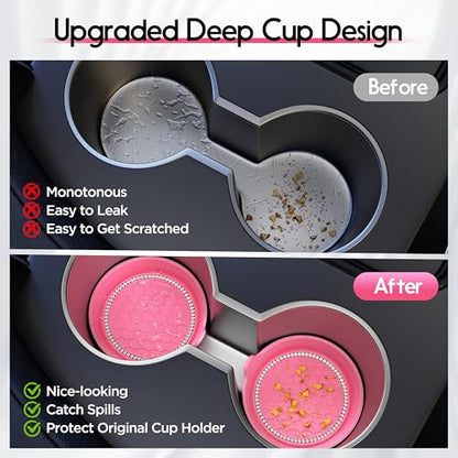 4 Pack Car Cup Holder Coaster Bling Crystal Rhinestone Car Interior (Peach Pink / 4 Pack)