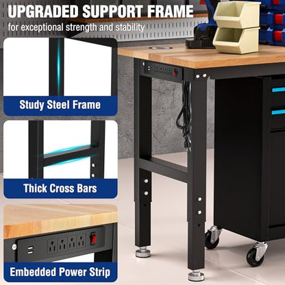 60" Adjustable Garage Workbench (60"x24" with Leveling Foot)