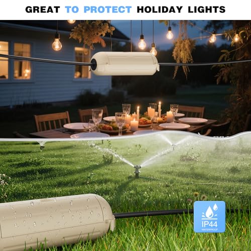 3 Pack] Flemoon Outdoor Extension Cord Safety Cover with Waterproof Seal (Almond / Small Box: 5.3" L x 2" W x 2" H)