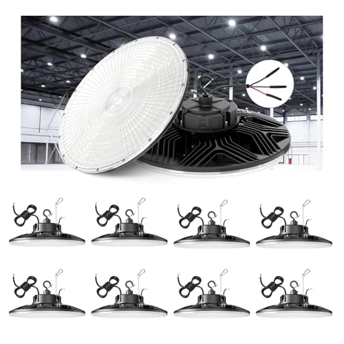 240W/200W/150W UFO LED High Bay Light, UL Listed 5000K Daylight 33600LM, 0-10V Dimmable, AC100-277V, IP65 Waterproof Commercial Bay Lighting Fixture for Warehouse Workshop(9 Pack) (240W)