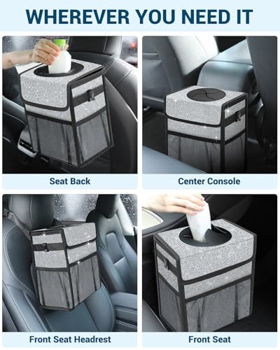 Car Trash Can with Lid (2.5 Gallons / Silver Glitter)