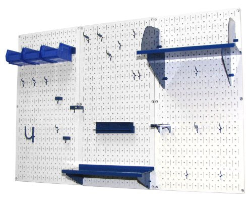 Pegboard Organizer 4 ft. Metal Pegboard Standard Tool Storage Kit with White Toolboard and Blue Accessories (White Pegboard Blue Accessories)