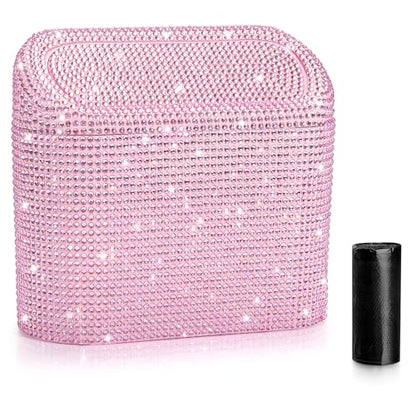 Bling Car Trash Can with Lid (Light Pink/Light Pink Rhinestone)