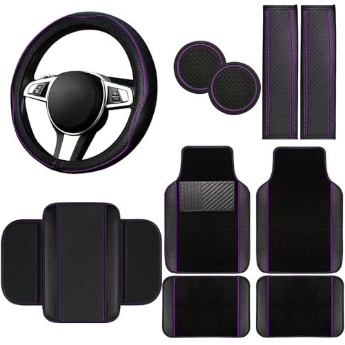 10 Pcs Car Floor Mats Full Set Car Accessories (Car Floor Mats Set / Purple Line)