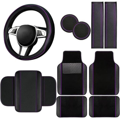 10 Pcs Car Floor Mats Full Set Car Accessories (Car Floor Mats Set / Purple Line)