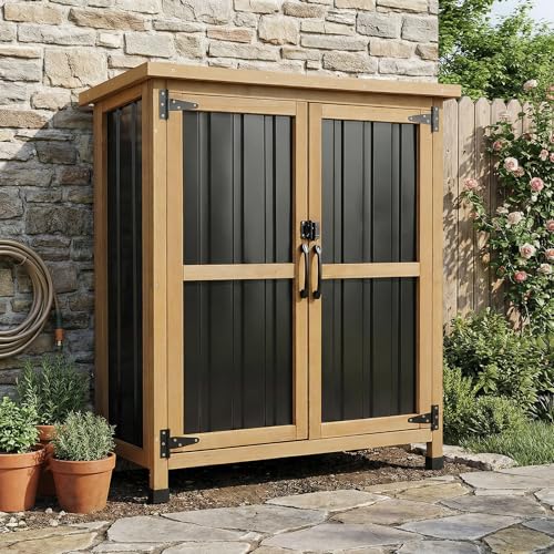 Small Outdoor Storage Cabinet for Patio (Black / 32"L x 13.4"W x 39"H)