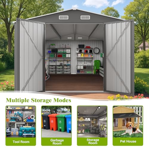 10x14 FT Outdoor Storage Shed with Window (Gray / 10x14ft)