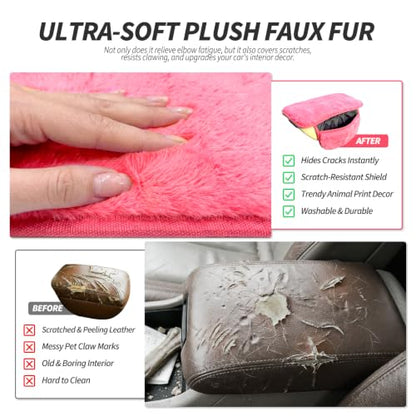 Plush Fuzzy Fur Car Center Console Cover with Side Pockets