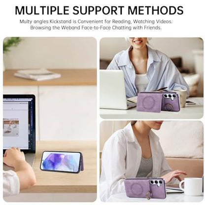 Compatible with Samsung Galaxy S24 FE 5G Wallet Case Screen Protector Crossbody Shoulder Strap Ring Buckle Stand Card Holder Magnetic Car Mount Phone Cover for S 24 EF AI S24FE 24S Women Men Purple (Purple / for S24 FE)