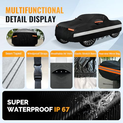 30 Layers Truck Car Cover for Automobiles All Weather Waterproof (Black / Fit Truck 191"-210")