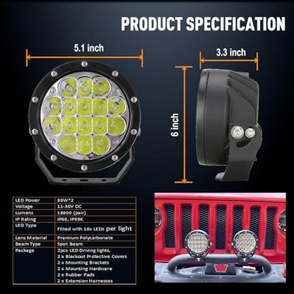 Pair 160w 5 Inch Round Led Offroad Driving Lights Fog Lights (White 6000K Driving Lights / 5Inch)