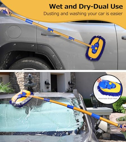 56.7" Car Wash Brush Mop Kit Mitt Sponge with Long Handle Car Cleaning Supplies Kit Tools Car Washing Duster Exterior Scratch Free (Blue)