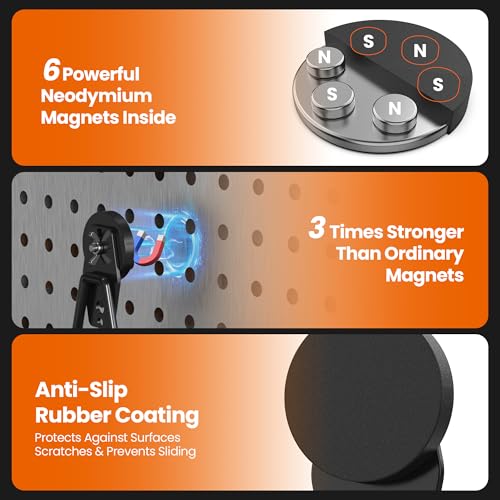 8 Pack Large Heavy Duty Magnetic Hook Extra Strong Magnetic Garage Hooks Big NdFeB Industrial Magnet Hooks Magnetic Utility Storage Holder Organization with Anti (1.6in Magnet-8 Pack-Orange)