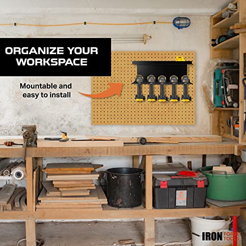 Metal Power Drill Organizer for Garage (5 Drill Slots / Rack & Shelf)