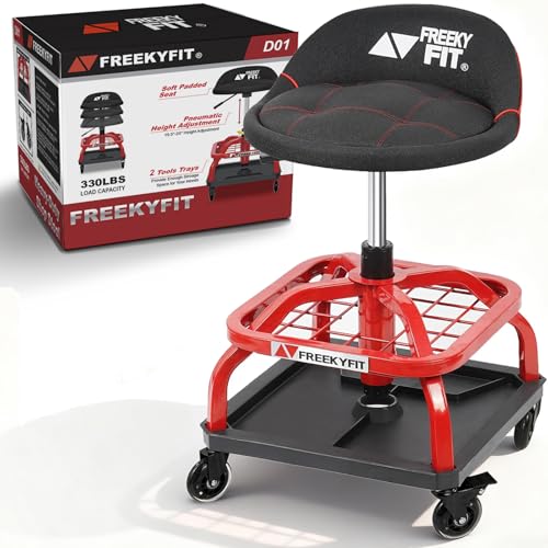 Rolling Shop Stool with Wheels (Red)
