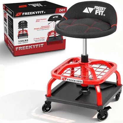 Rolling Shop Stool with Wheels (Red)
