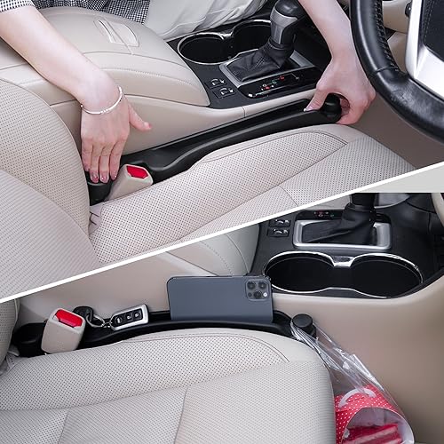 Car Seat Gap Filler Organizer Soft Foam 3IN1 Storage Slot & Hook (Black / Narrow)