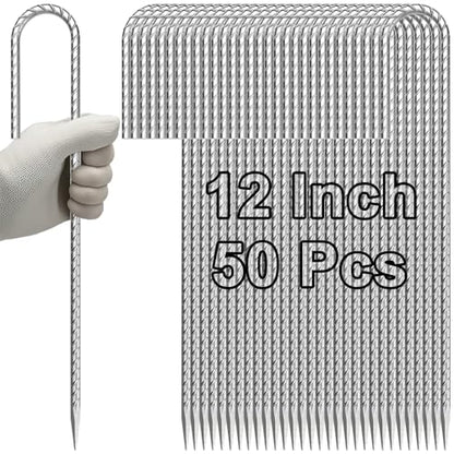Rebar-Stakes-12-Inch J Hook Galvanized Garden Tent Stakes Heavy Duty (J-12 Inch-50 Pcs / J-12 Inch-Φ1/4"-Galvanized)