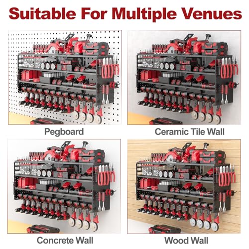 52" Metal Power Tool Organizer Wall Mount (Black / 12 Drills Holder)