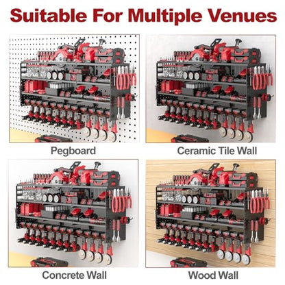 52" Metal Power Tool Organizer Wall Mount (Black / 12 Drills Holder)