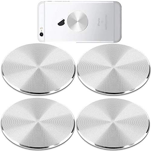Phone Metal Plates 4 Pack for Magnetic Car Mount. Kit of 4 Clear Silver Round 3M Adhesive Discs Without Holes for Case Back. Strong Circular Cell Phone Magnet Holder Replacement Stickers Set (Silver)