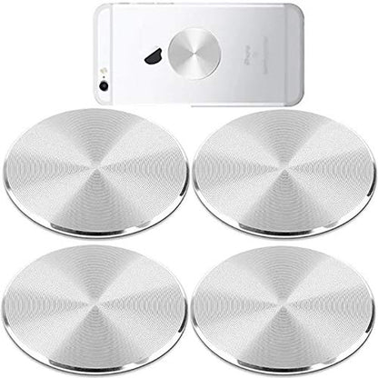 Phone Metal Plates 4 Pack for Magnetic Car Mount. Kit of 4 Clear Silver Round 3M Adhesive Discs Without Holes for Case Back. Strong Circular Cell Phone Magnet Holder Replacement Stickers Set (Silver)