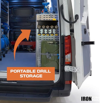 Metal Power Tool Organizer Wall Mount (5 Drill Slots / Locking Rack & Shelf)