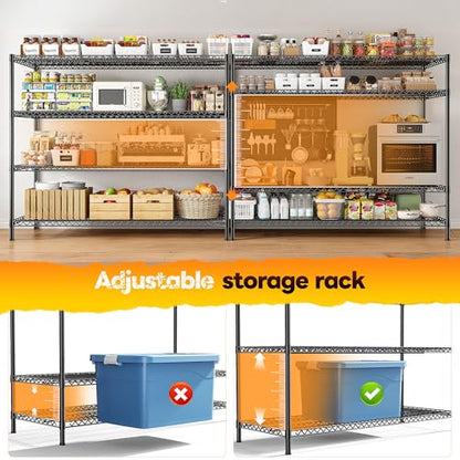 2560LBS Storage Shelves 55.5"W Metal Shelving Unit 4 Tier Wire Shelving Commercial Adjustable Garage Shelving Heavy Duty for Storage Rack for Pantry (55.5"H x 55.5"W x 18"D)