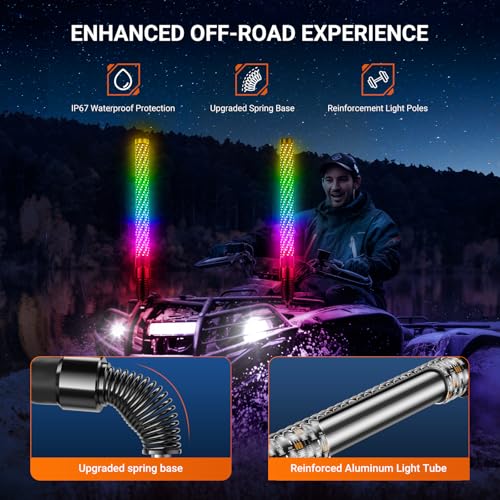 2PCS 2FT Fat Whip Lights for UTV ATV with Spring Base (2FT-2PCS)