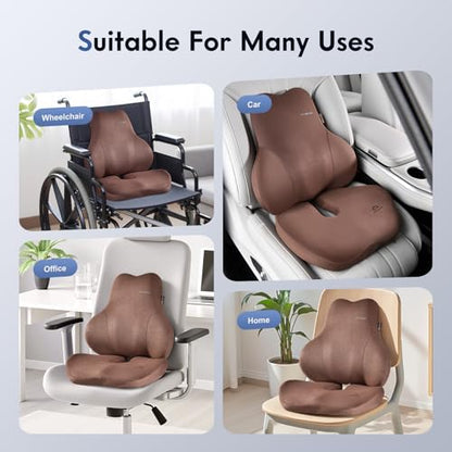 Memory Foam Car Seat Cushion and Lumbar Support Pillow for Car (Coffee / 2 Pieces)