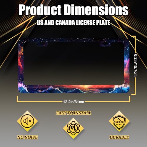 Stainless Steel Wave Starry Sky Galaxy License Plate Frame 12.2 x 6.2 Inch (Ocean Wave Galaxy Starry Sky)