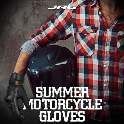 JAG Leather Motorcycle Motorbike Knuckle Protection Powersports Gloves (Black / XX-Large)