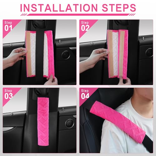 2 Pack Universal Car Seat Belt Pads Cover for A More Comfortable Driving (deep pink)