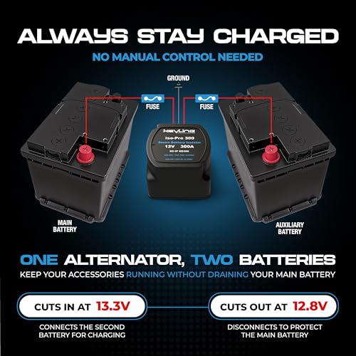 Dual Battery Isolator Heavy Duty 300 AMP 1000 AMP Peak Voltage Sensitive Relay VSR for 12 Volt Systems (300 AMP Isolator)