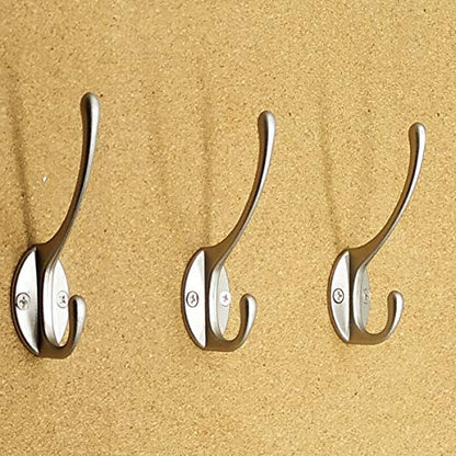 10 Pack Silvery Double Coat Hooks Utility Hooks for Coat (Silvery)