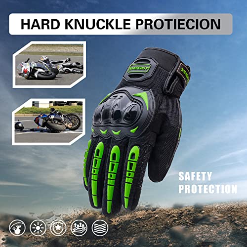 Motorcycle Gloves Touch Screen Full Finger Riding Gloves Knuckle Protection for Men and Women for Dirt Riding (Green / XX-Large)