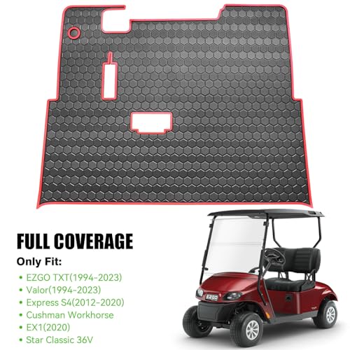 EZGO TXT Golf Cart Full Coverage Floor Liner Mat (Black Red)