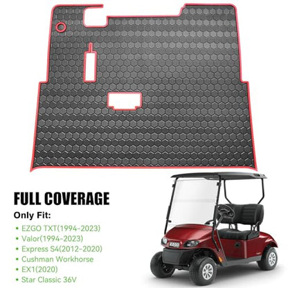 EZGO TXT Golf Cart Full Coverage Floor Liner Mat (Black Red)